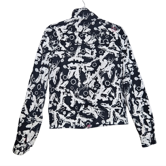 Empyre Y2K Punk Streetwear Jacket Black/White Airplane Print Pink Graphic Lining - Picture 2 of 13